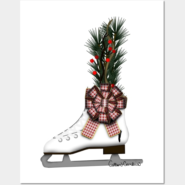 Ice Skate Christmas Decoration with Tartan Bow Wall Art by ButterflyInTheAttic